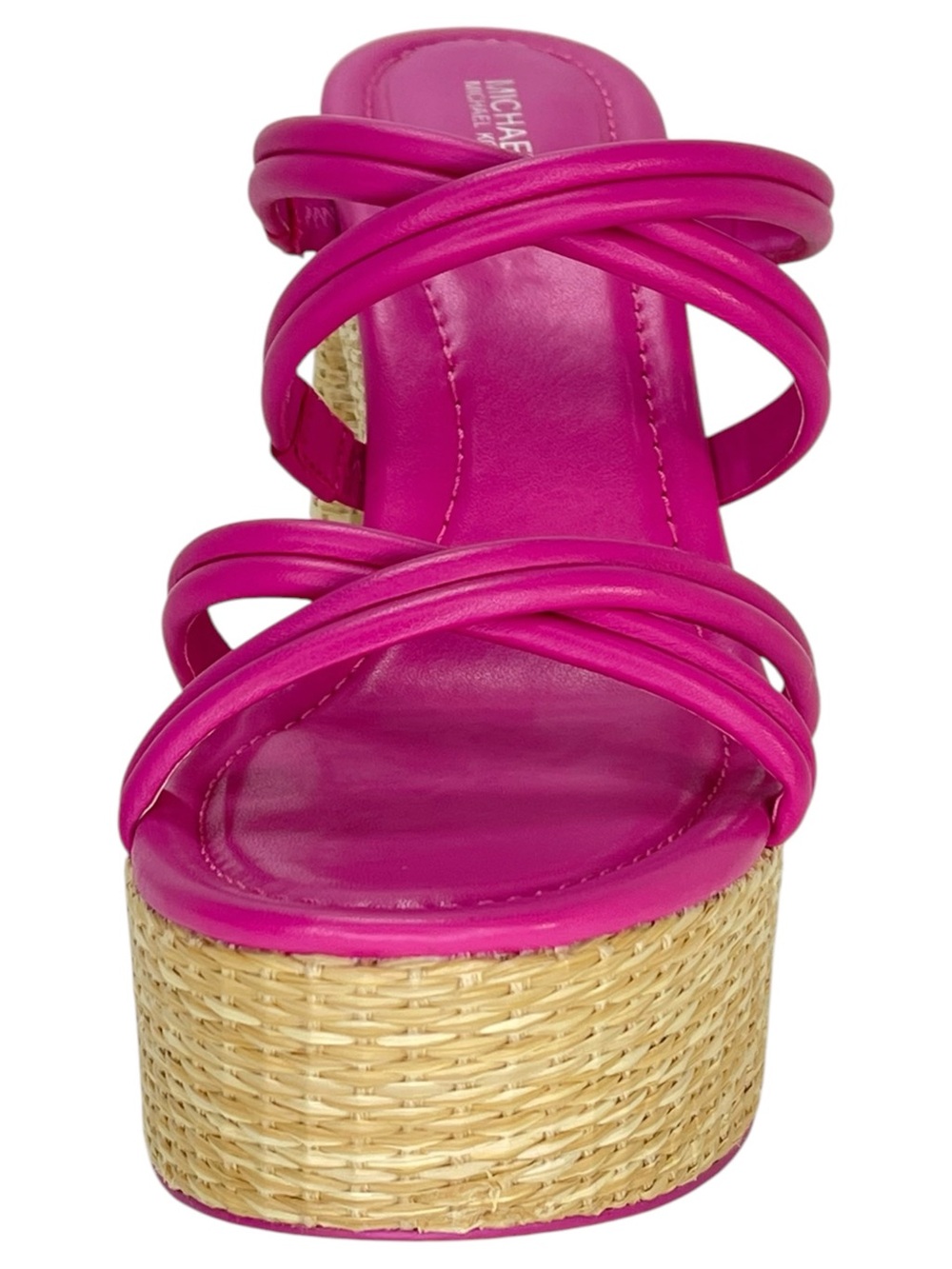 Michael Kors Corrine Pink Leather Raffia Womens Platform Sandals Size 11M - Picture 6 of 15